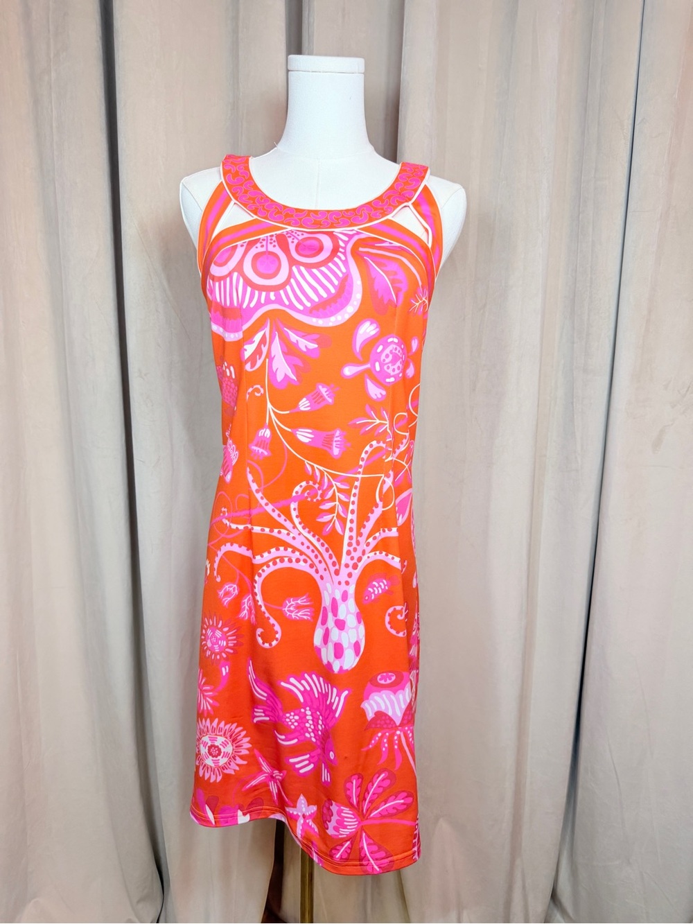 Gretchen Scott Orange & Hot Pink Patterned Sleeveless Dress